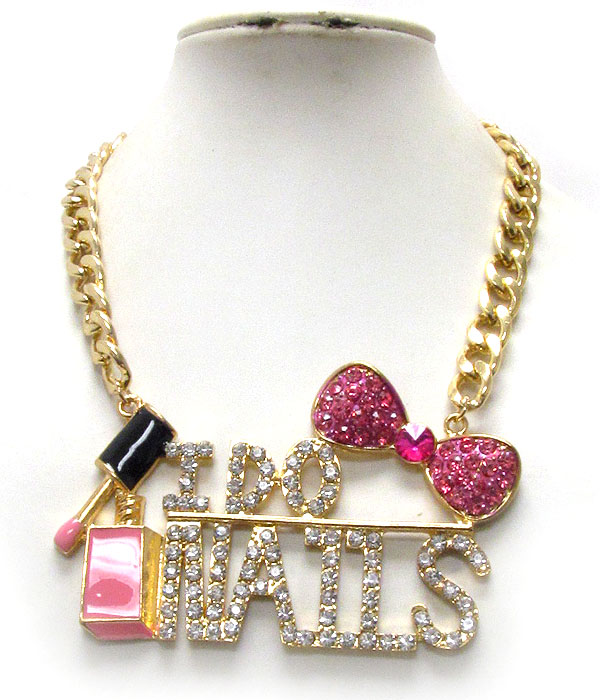 Crystal and epoxy deco i do nails large pendant and thick chain necklace