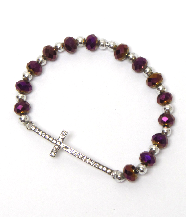 Crystal cross with linked beads bracelet 