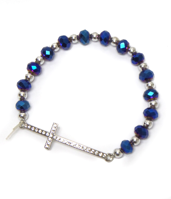 Crystal cross with linked beads bracelet 