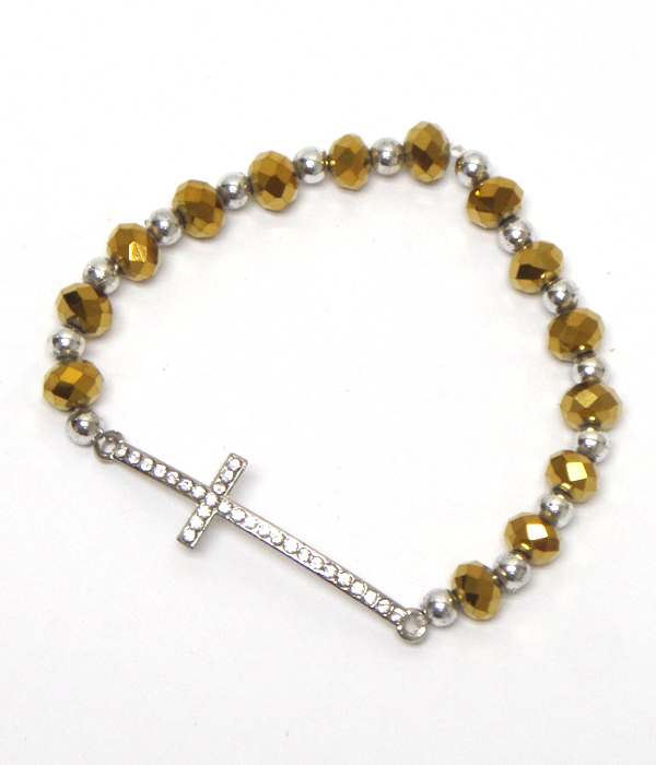 Crystal cross with linked beads bracelet 