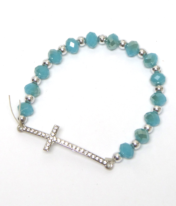 Crystal cross with linked beads bracelet 