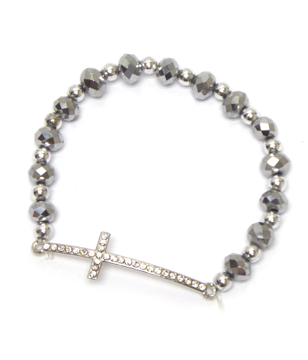 Crystal cross with linked beads bracelet 
