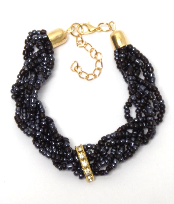 Seedbeads braided crystal bar center bracelet