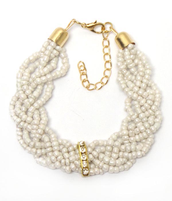 Seedbeads braided crystal bar center bracelet