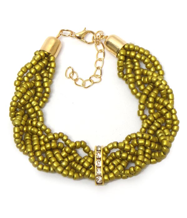Seedbeads braided crystal bar center bracelet