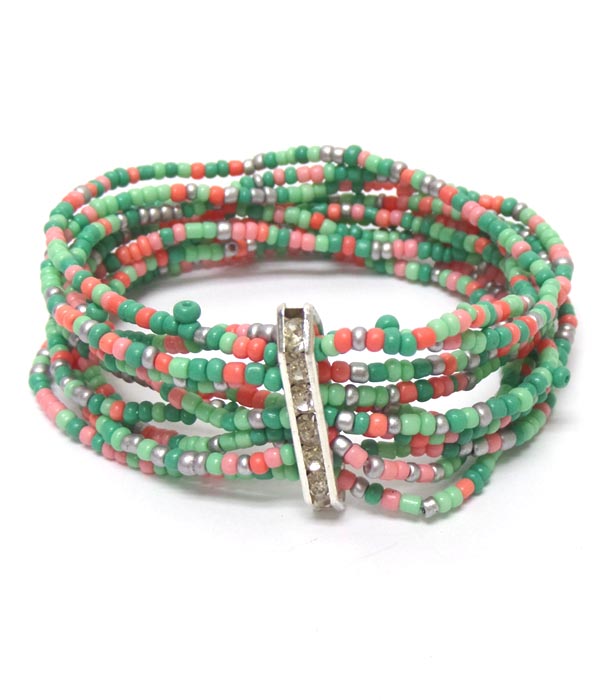 Multi layer seedbeads crystals bar bracelet 