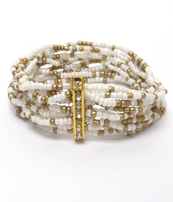 Multi layer seedbeads crystals bar bracelet 