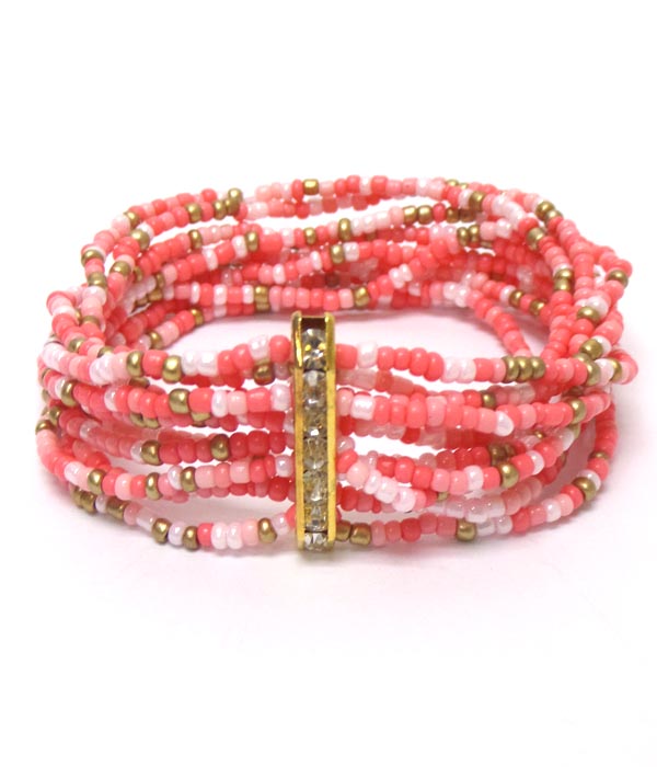 Multi layer seedbeads crystals bar bracelet 