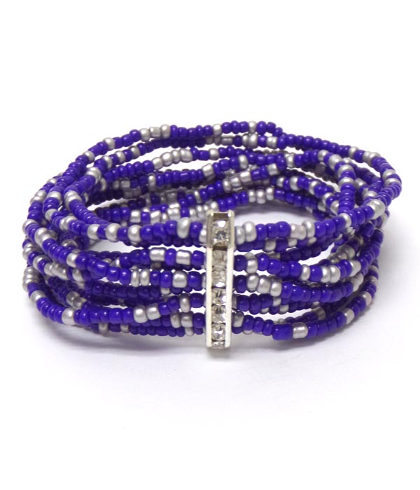 Multi layer seedbeads crystals bar bracelet 