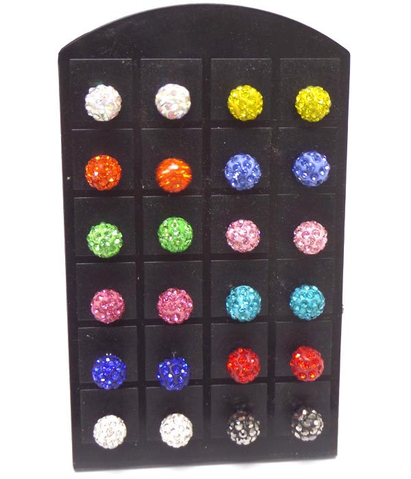 Assorted color fireball earring dozen set with display mens jewelry