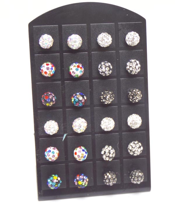 Assorted color fireball earring dozen set with display mens jewelry