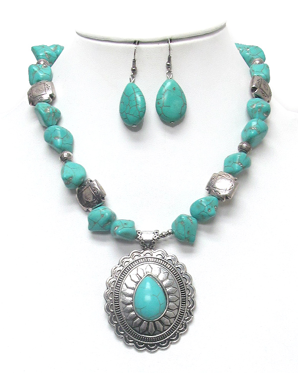 Teardrop turquoise pendant necklace set