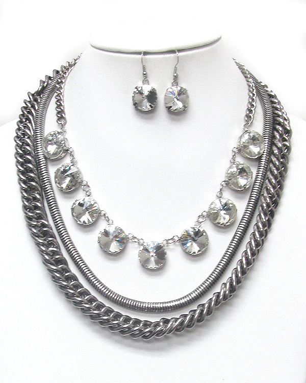 Multi facet stone and chain layer necklace set