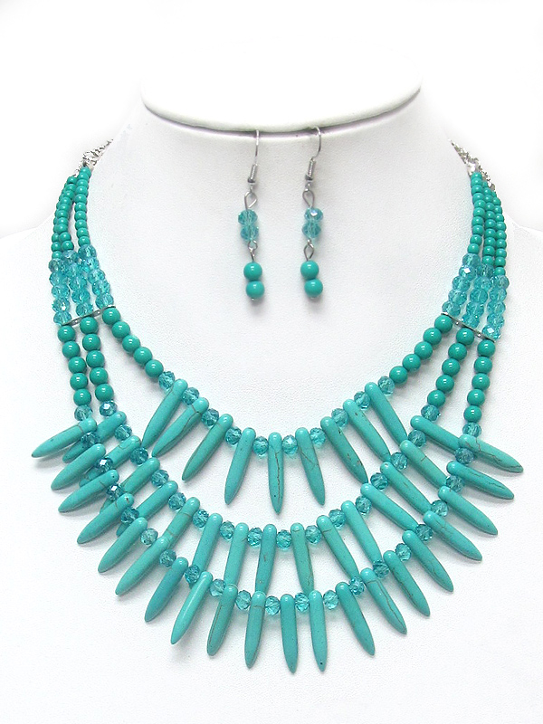 Multi layer turquoise arrowhead necklace set