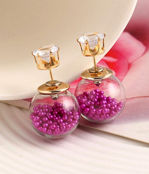 Crystal and multi floating beads in bottle double sided front and back earring