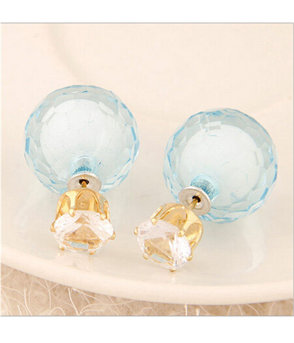 Crystal and facet ball double sided front and back earring
