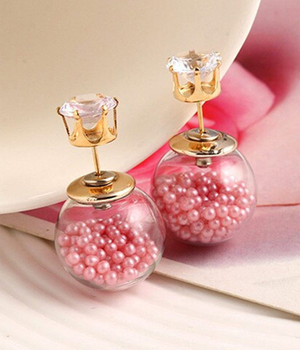 Crystal and multi floating beads in bottle double sided front and back earring