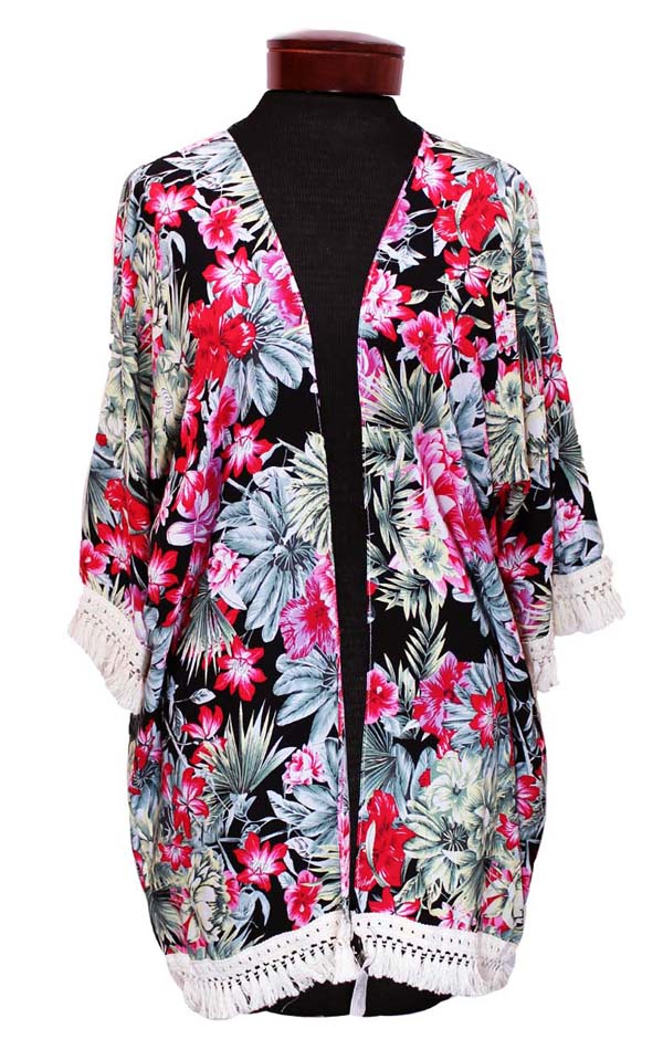 Tropical garden open beach poncho cover up