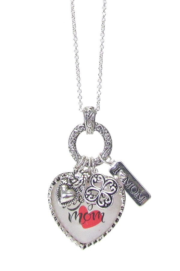 MOM INSPIRATION MULTI CHARM CABOCHON NECKLACE - LOVE YOU MOM