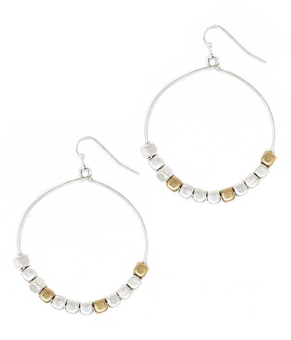 MULTI METAL BEAD WIRE HOOP EARRING