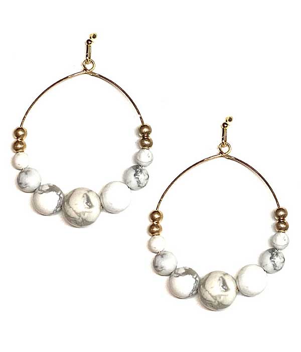 Multi semi precious ball stone and wire hoop earring
