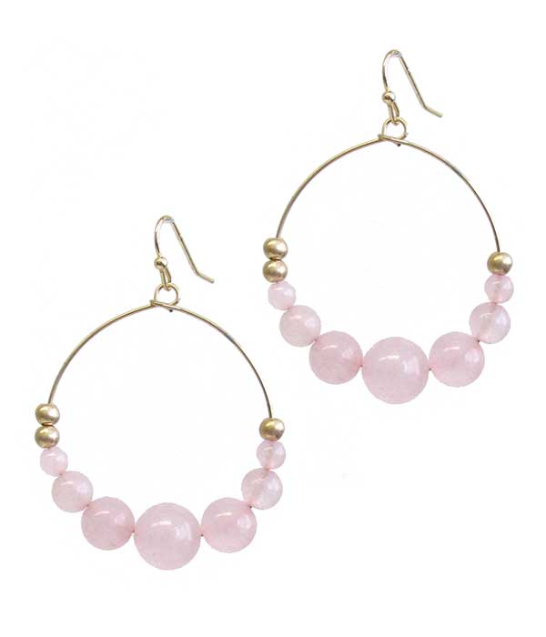 Multi semi precious ball stone and wire hoop earring