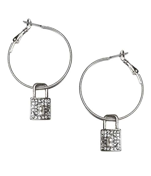 CRYSTAL LOCK WIRE HOOP EARRING