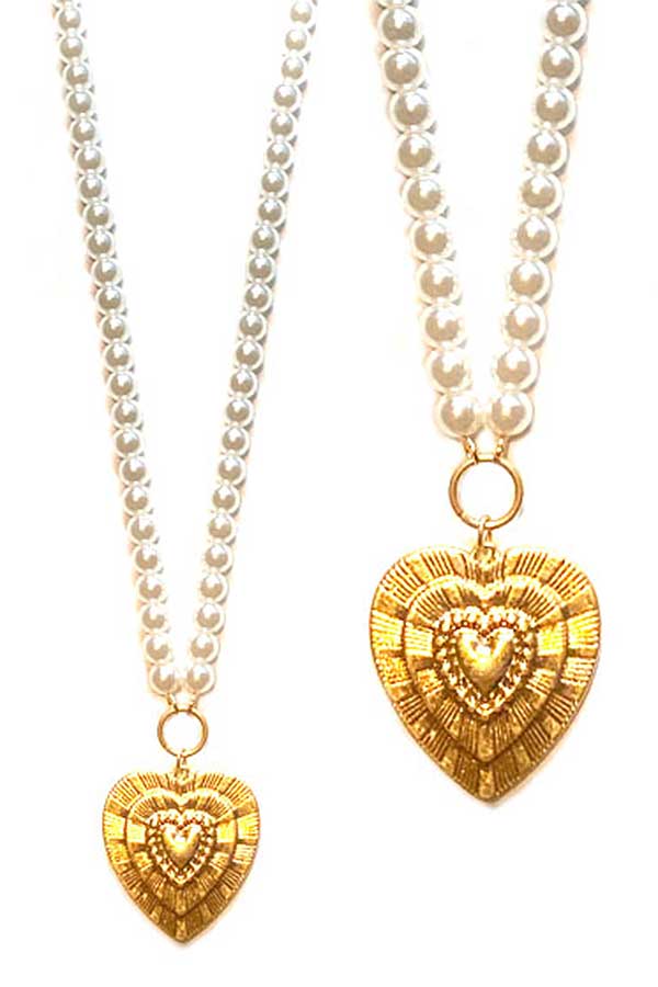 HEART PENDANT AND MULTI PEARL CHAIN NECKLACE