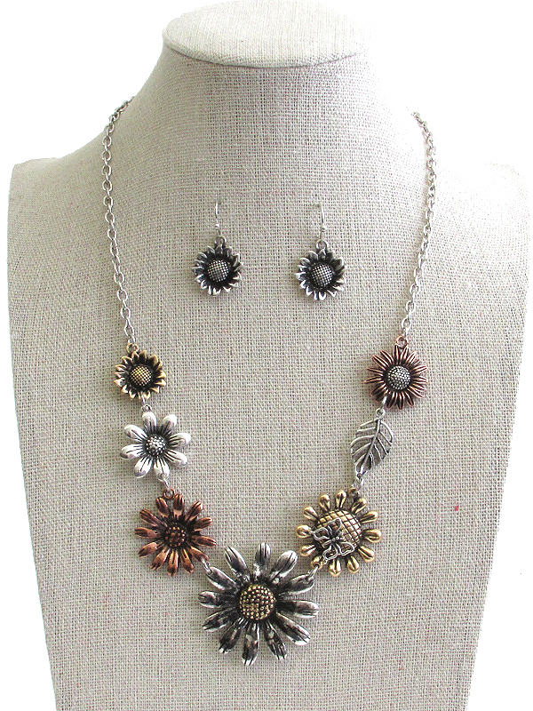 GARDEN THEME MULTI CHARM LINK NECKLACE SET - FLOWER