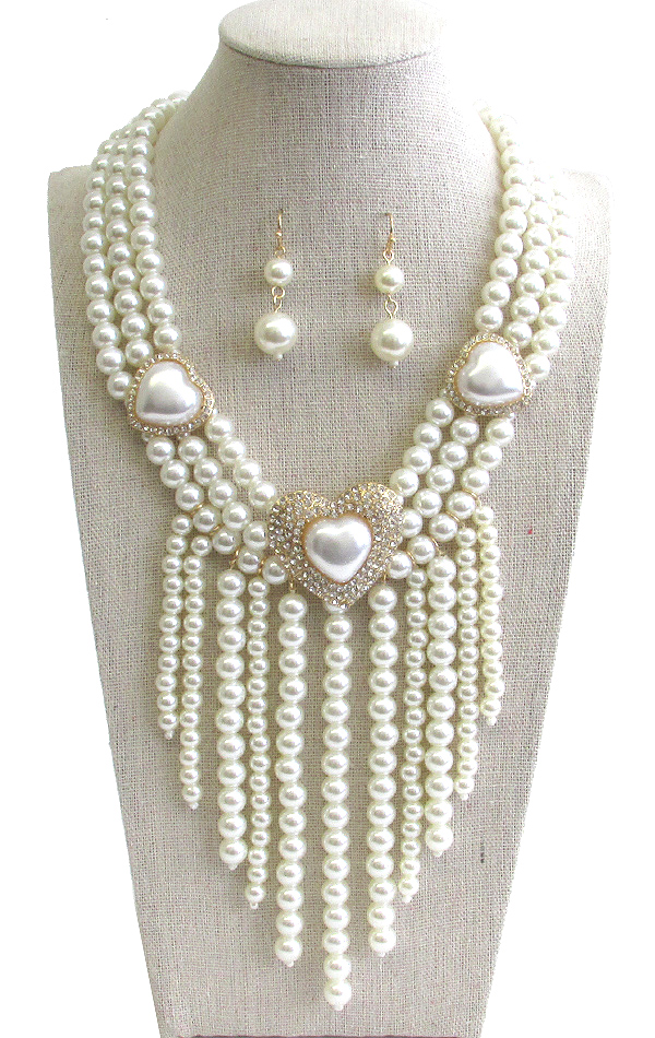 MULTI PEARL AND CRYSTAL MIX DROP LAYERED CHUNKY NECKLACE SET