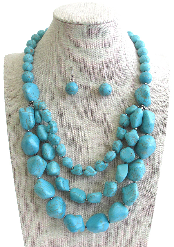 TURQUOISE MIX AND LAYERED CHUNKY NECKLACE SET