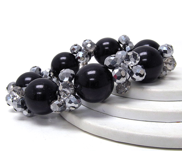 Multi crystal glass bead and pearl ball stretch bracelet