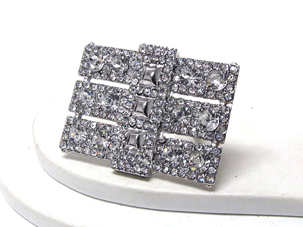 MULTI CRYSTAL SIZE THREE FASHION PATERN LINE SQUARE ADJUST RING