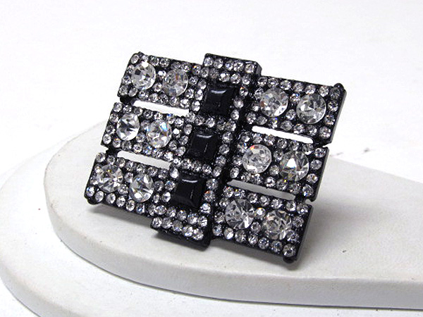 MULTI CRYSTAL SIZE THREE FASHION PATERN LINE SQUARE ADJUST RING