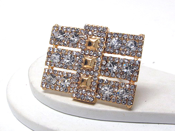 Multi crystal size three fashion patern line square adjust ring