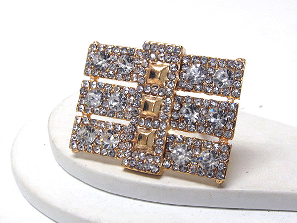 MULTI CRYSTAL SIZE THREE FASHION PATERN LINE SQUARE ADJUST RING