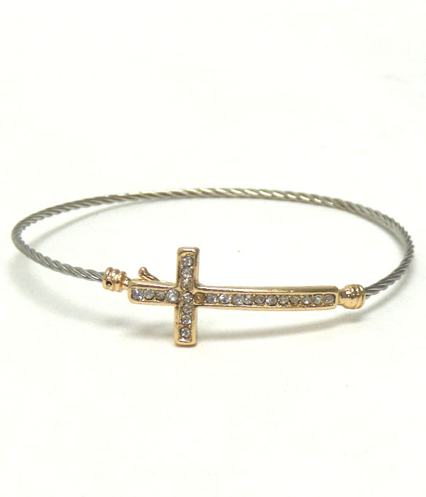 Sideway cross metal cable bangle bracelet