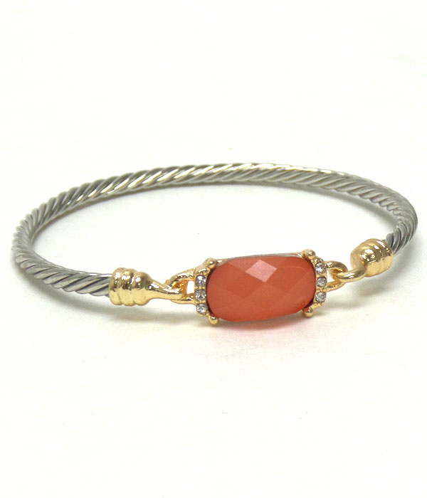 Crystal and facet stone metal rope bangle bracelet