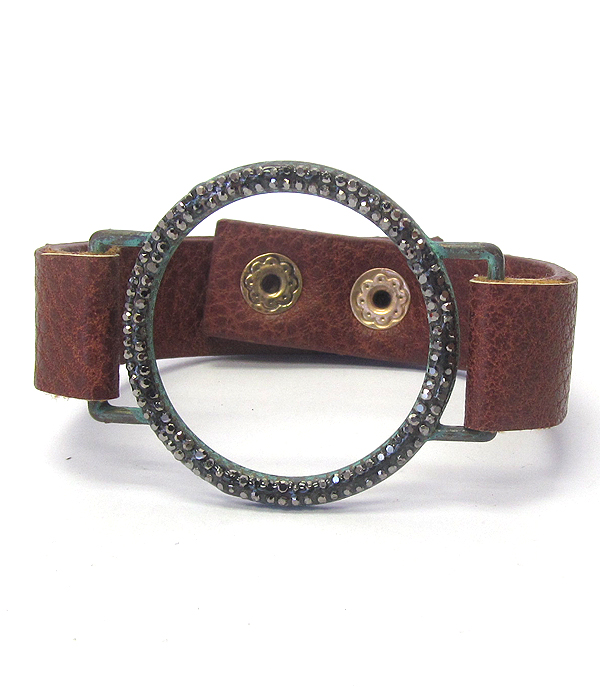 Crystal ring leather snap on bracelet