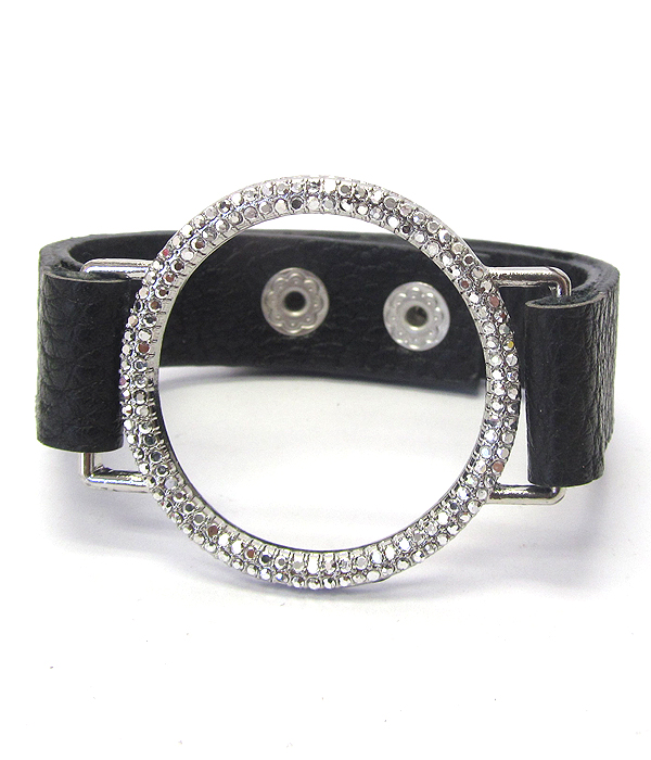 CRYSTAL RING LEATHER SNAP ON BRACELET