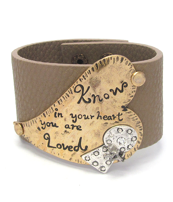 Religious inspiration heart leather snap on bracelet - you are loved