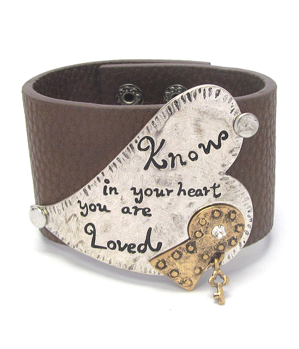 Religious inspiration heart leather snap on bracelet - you are loved