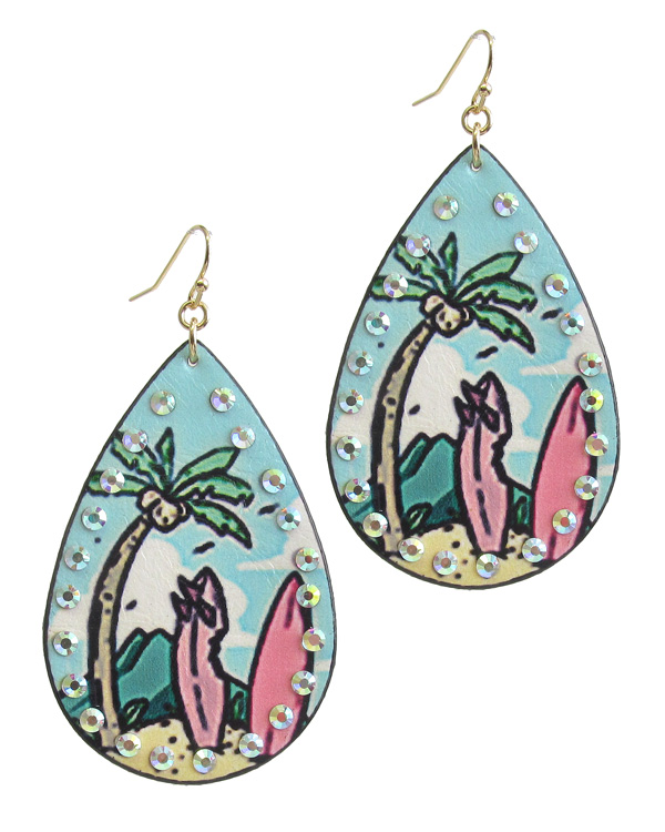 TROPICAL THEME LEATHERETTE TEARDROP EARRING