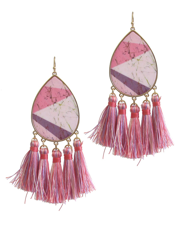 MARBLE PRINT TEARDROP AND TASSEL EARRING