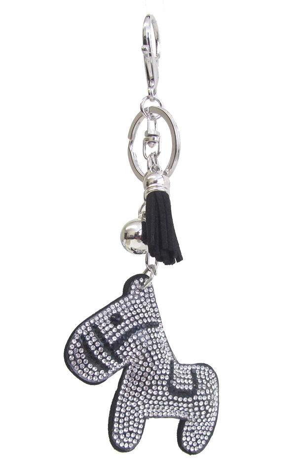 MULTI CRYSTAL LARGE PUFFY CUSHION KEY CHAIN - HORSE