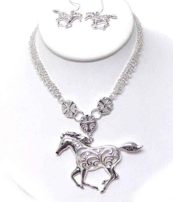 Horse fillegree cut theme necklace set