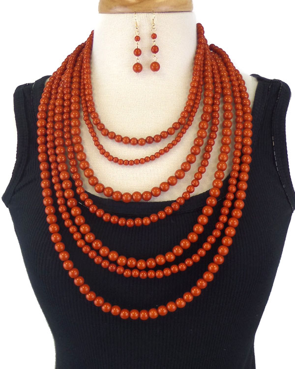 Seven layer bead necklace earring set