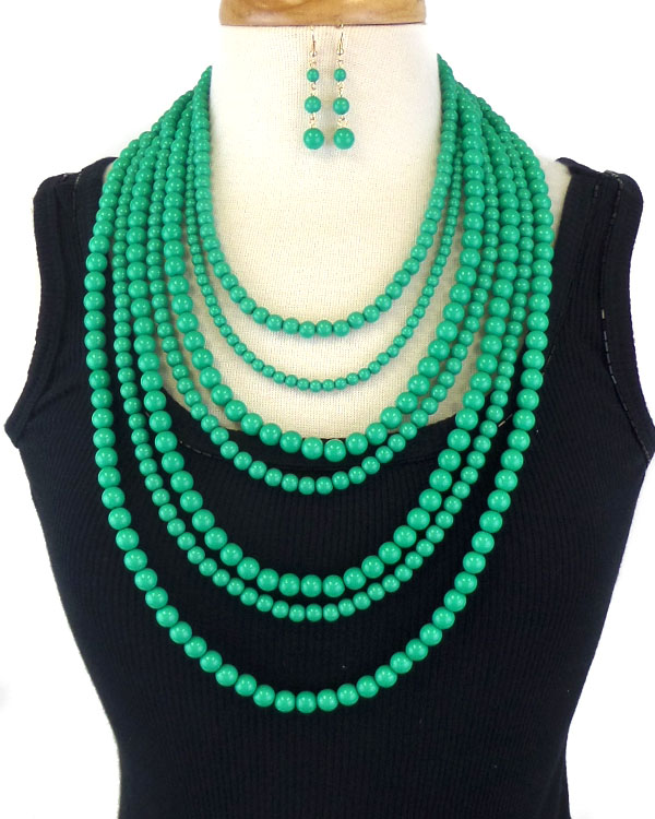 Seven layer bead necklace earring set