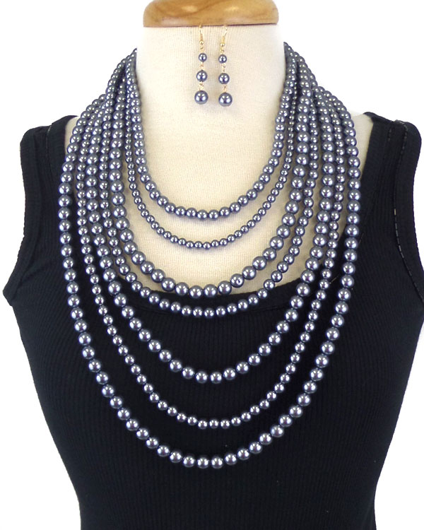 Seven layer bead necklace earring set