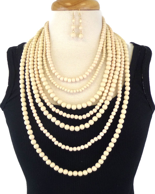 Seven layer bead necklace earring set
